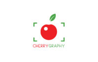 Cherrygraphy, eine Kirsche gesehen durch ein Kamerasuchfeld